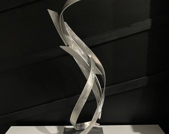 Contemporary Modern Abstract Metal Indoor Outdoor Sculpture Silver "Vapor" by Dustin Miller