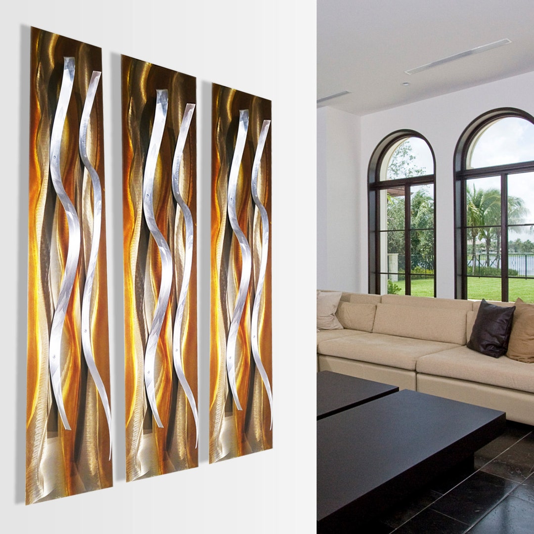 Modern Abstract Copper Gold Silver Metal Wall Sculpture Painting 3