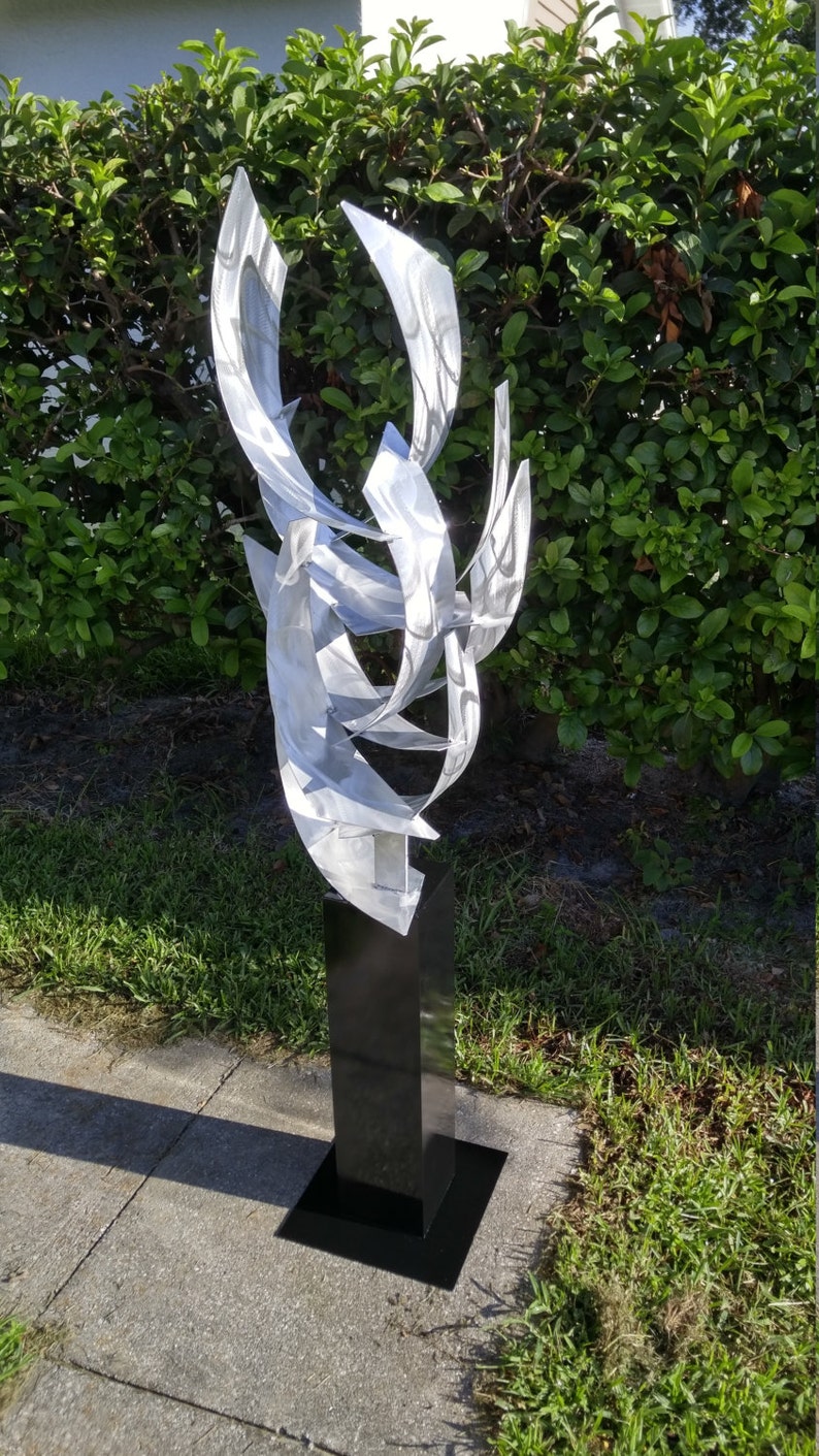 Contemporary Abstract Metal Indoor Outdoor Sculpture Large Silver Tempest by Dustin Miller image 3