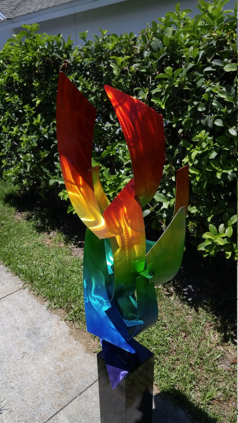 Contemporary Abstract Outdoor Large Metal Sculpture Rainbow Tempest by Dustin Miller image 2