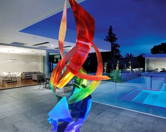 Contemporary Modern Abstract Metal Indoor Outdoor Nautical Sculpture Rainbow "Tempest" by Dustin Miller
