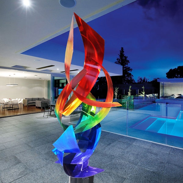 Contemporary Modern Abstract Metal Indoor Outdoor Nautical Sculpture Rainbow "Tempest" by Dustin Miller