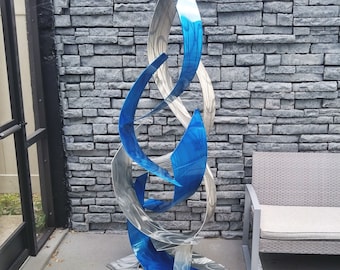 Large Metal Outdoor Sculpture Teal Aqua Blue Silver "Tempest XL" by Dustin Miller