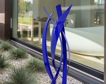 Modern Abstract Cobalt Blue Large Metal Outdoor Sculpture "Storm" by Dustin Miller