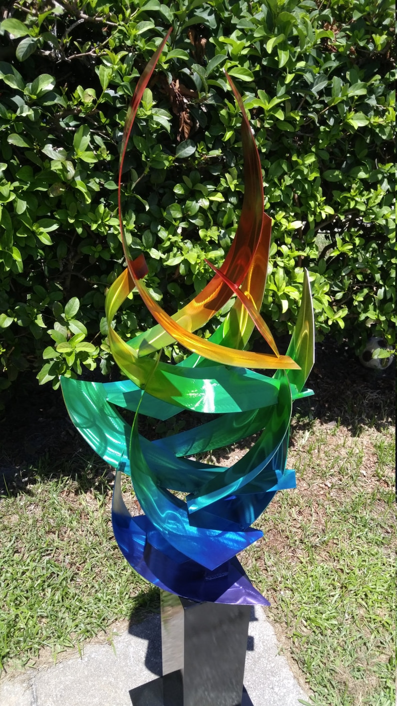 Contemporary Abstract Outdoor Large Metal Sculpture Rainbow Tempest by Dustin Miller image 3