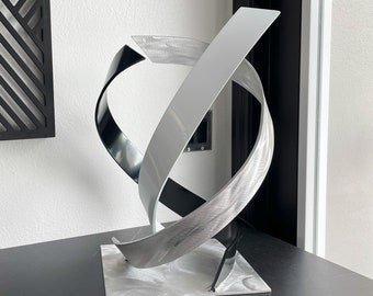 Modern Abstract Metal Sculpture Art Indoor Outdoor Black White Silver "Helix" by Dustin Miller