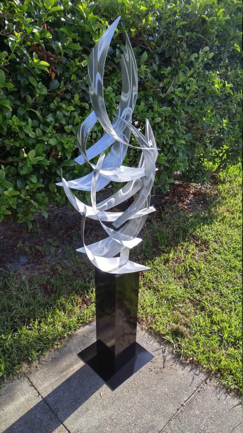 Contemporary Abstract Metal Indoor Outdoor Sculpture Large Silver Tempest by Dustin Miller image 2