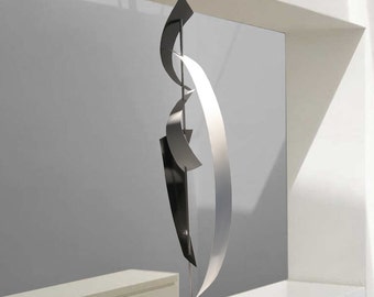 Modern Mid Century Abstract Metal Art Decor Sculpture - Black and White "Yin Yang" by Dustin Miller