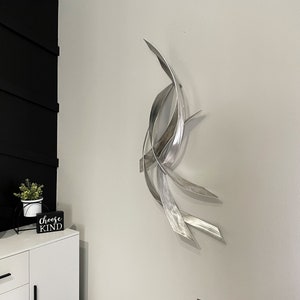 Modern Silver Abstract Metal Wall Sculpture Vertical by Dustin Miller