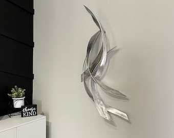 Modern Silver Abstract Metal Wall Sculpture Vertical by Dustin Miller