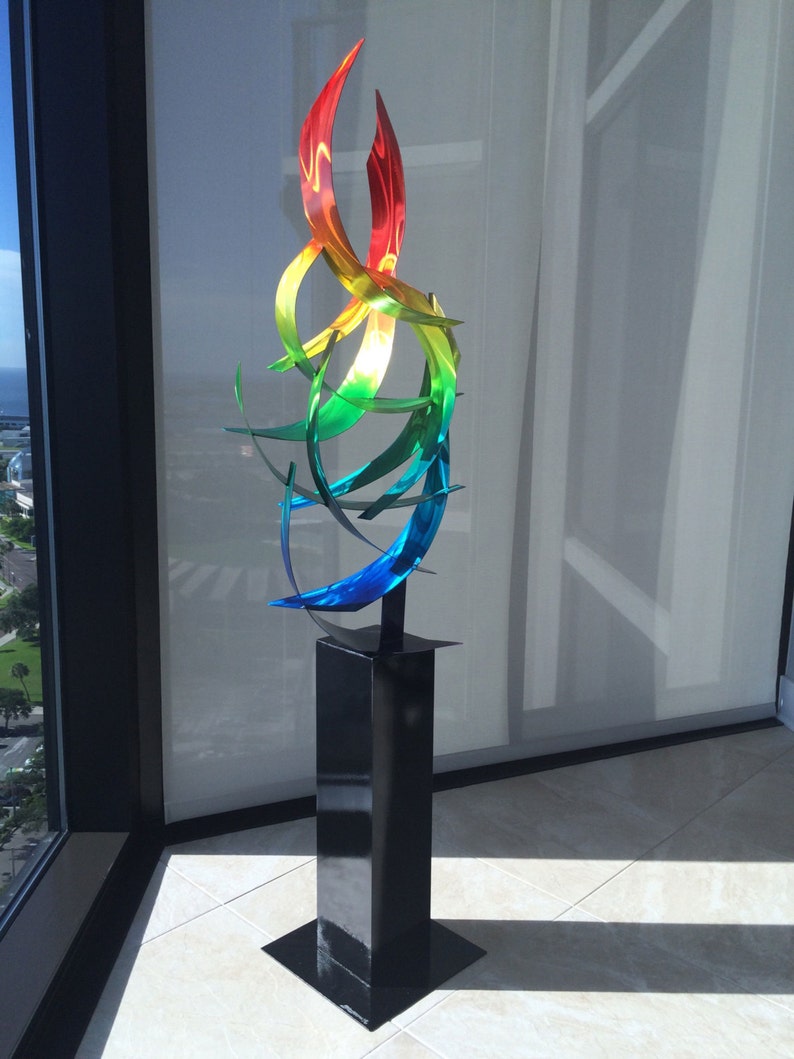 Contemporary Abstract Outdoor Large Metal Sculpture Rainbow Tempest by Dustin Miller image 1