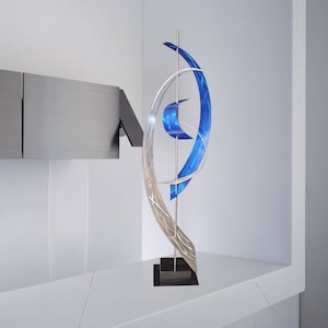 Abstract Metal Art Decor Freestanding Table or Floor Sculpture - "Vortex" by Dustin Miller