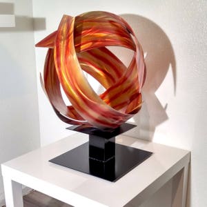 Modern Abstract Metal Outdoor Fire Sphere Sculpture Copper Amber Synergy by Dustin Miller image 3