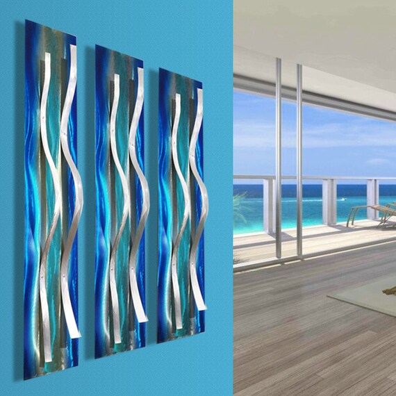 Modern Abstract Blue Metal Wall Art Sculptures 3 - Etsy