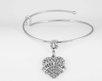 Cheer Coach Bracelet Cheer Charm necklace Cheerleading Pom Pom Cheerleader School Sports  European Style Bangle Bracelet