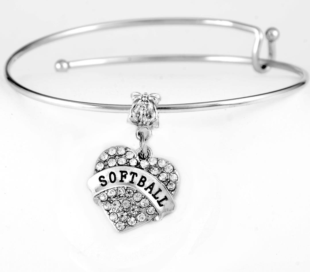Softball Bracelet Adjustable Crystal Heart Softball Bracelet Softball