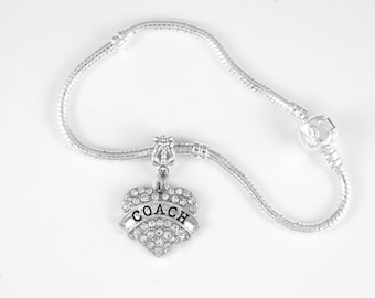 Coach Bracelet: Rhinestone Heart Charm Bangle, Team Gift