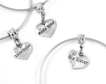 3 Sisters bracelet Set little sis Middle sis big sis bracelets Three Sister Charm Bracelet set sister gift from sister stock close out sale