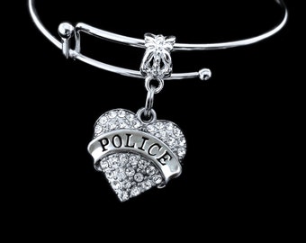 Police bracelet Crystal heart police charm bracelet Police gift Policemans bracelet officers bracelet patrolman bracelet Cop bracelet