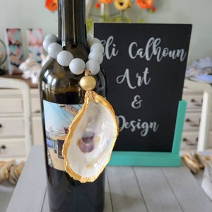 Oyster Shell Wine Bottle Neck Charm, Coastal Wine Charm