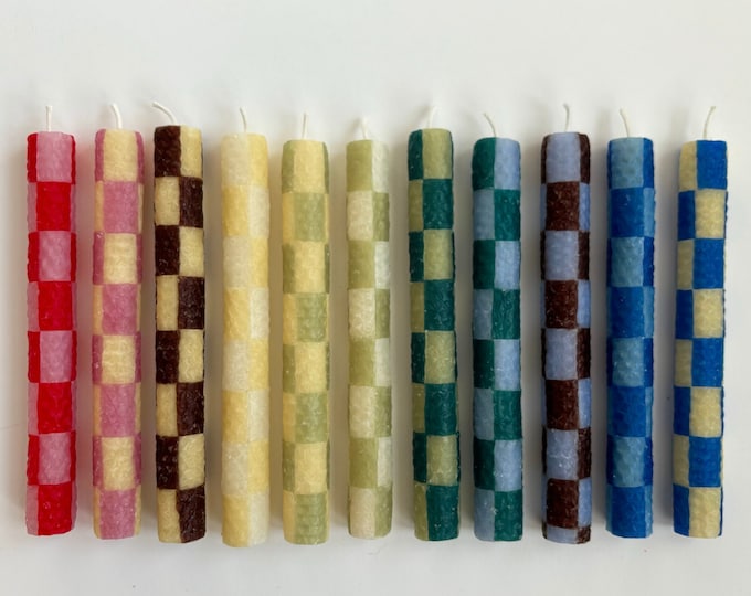 Checkered Beeswax Taper Candles