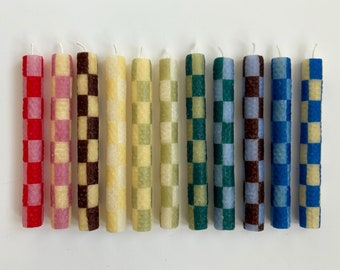 Checkered Beeswax Taper Candles