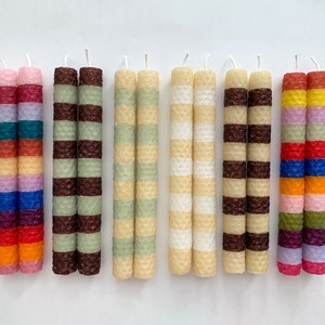 Striped Beeswax Taper Candles