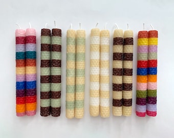 Striped Beeswax Taper Candles