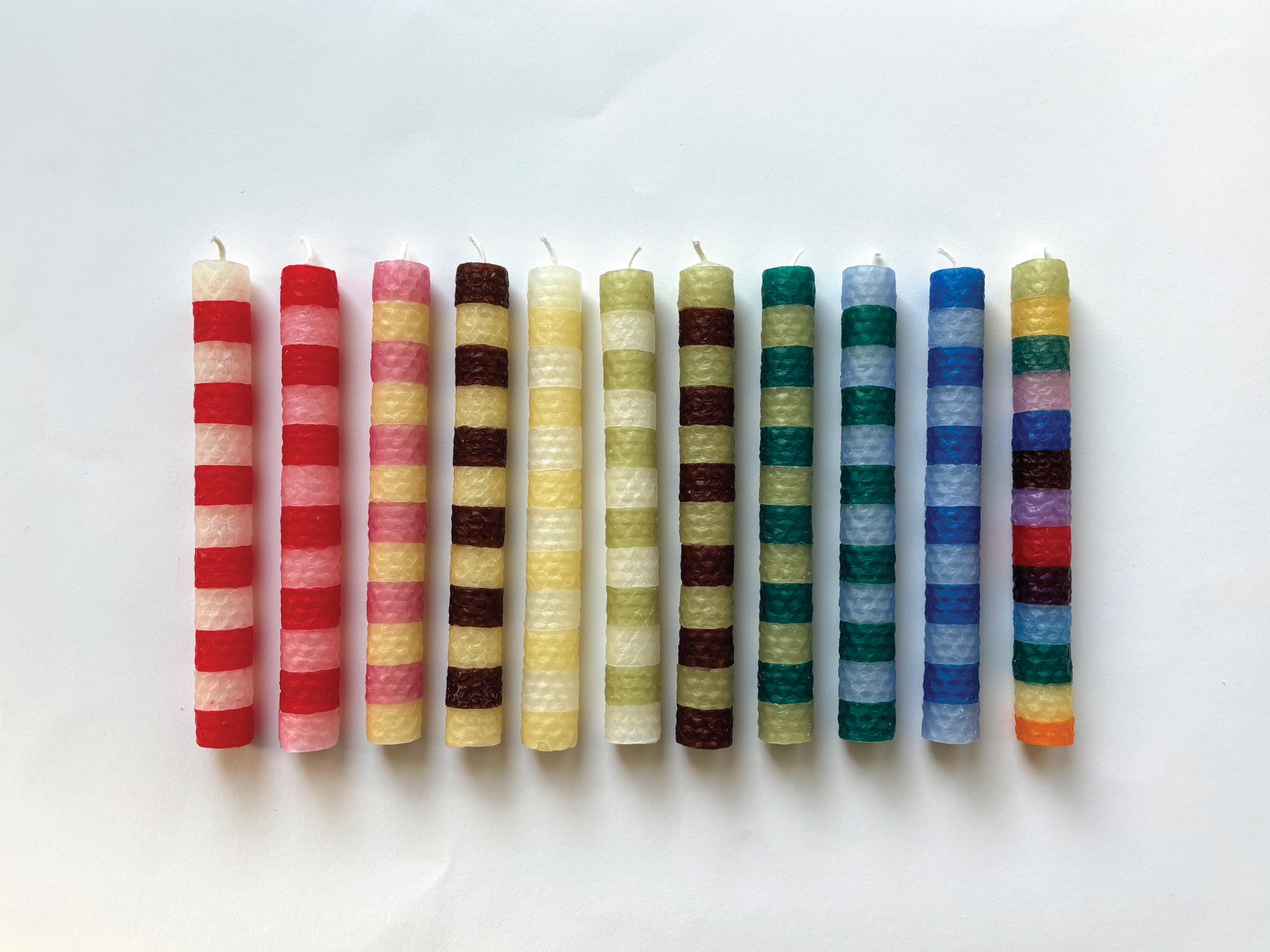 Striped Beeswax Taper Candles