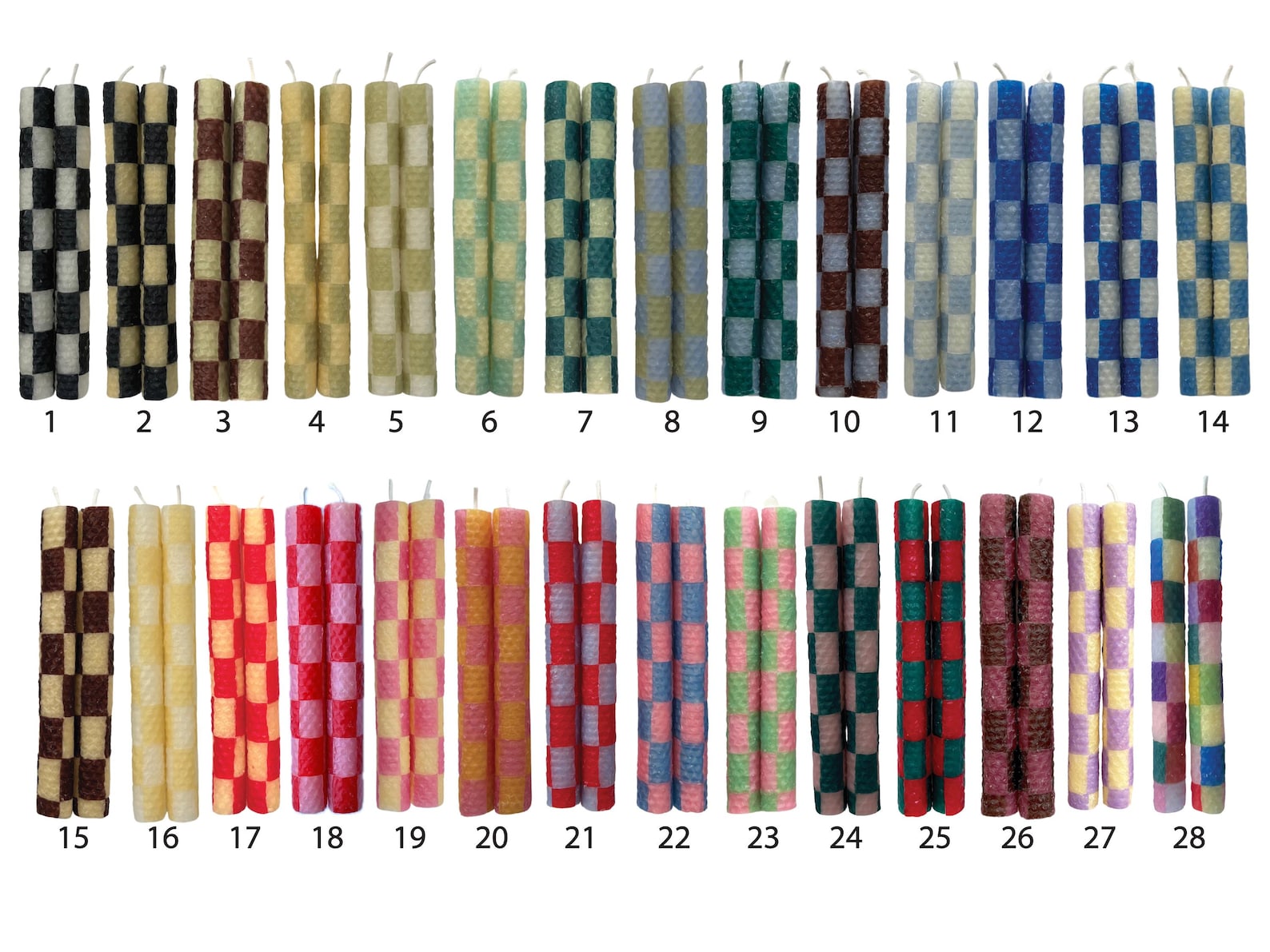 Checkered Beeswax Taper Candles