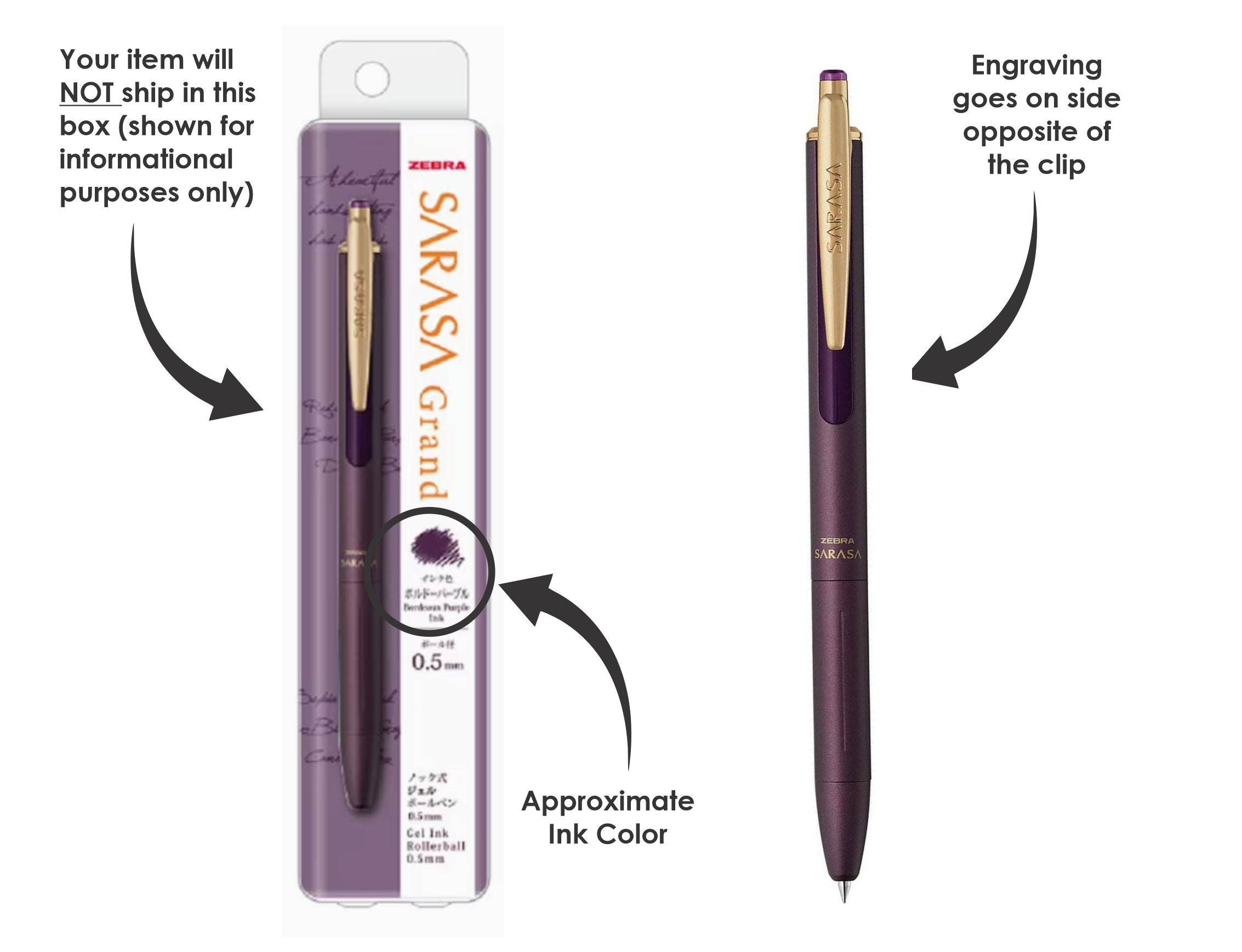 Personalized Zebra Sarasa Grand Vintage Metal Pen, Brass