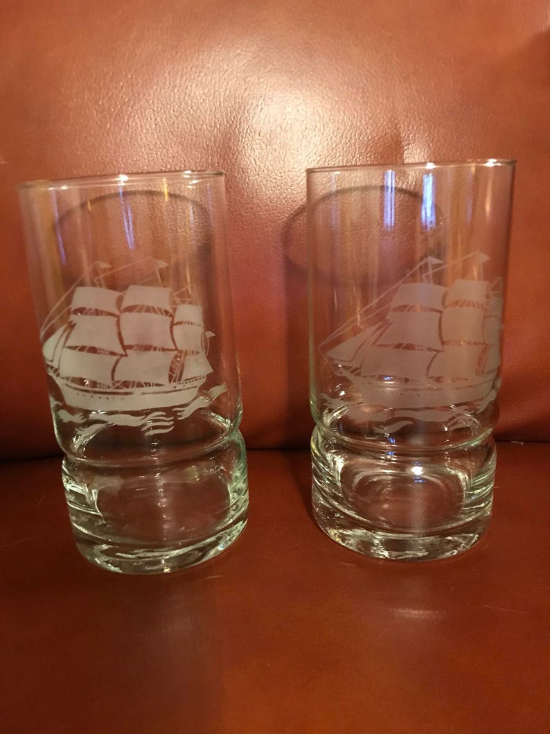 Ship design drinking glasses set of 4. Etsy