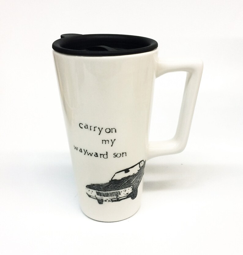 Supernatural Carry On Baby Impala ceramic travel mug tall and grande Handled 16 oz