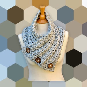 Knitted button scarf shawl, shoulder wrap, hand knitted collar with 3 coconut buttons, shoulder cape, poncho, gift for mom, her, girlfriend