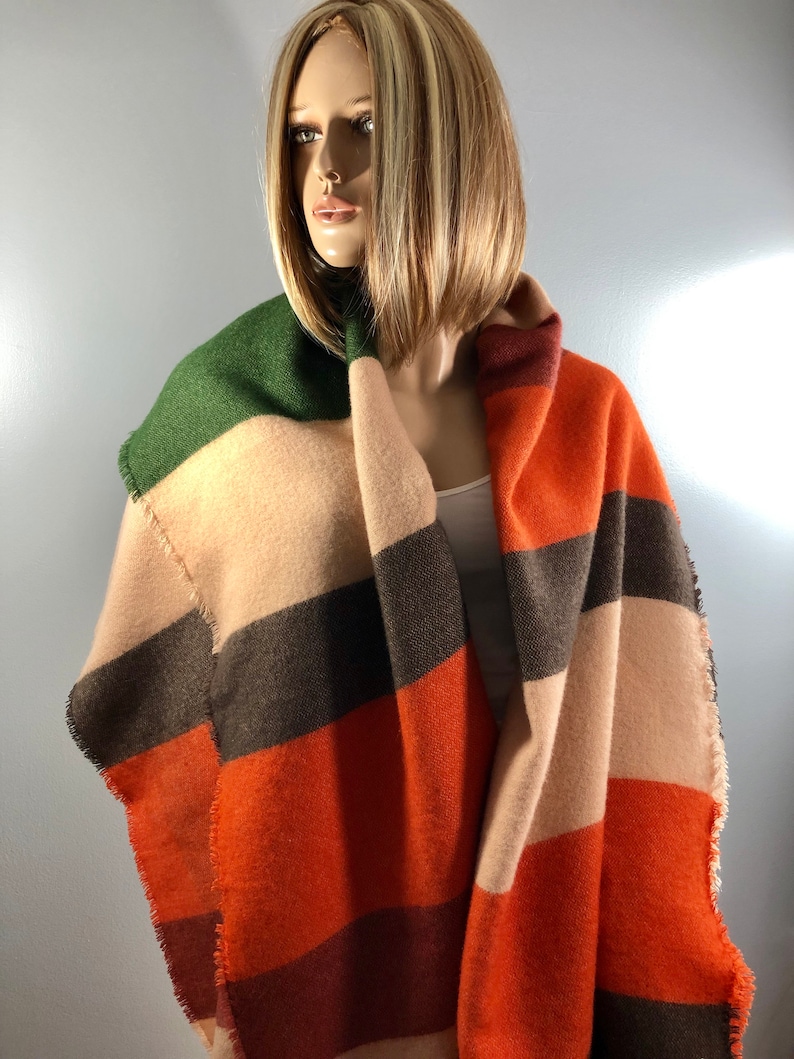 Blanket scarf color block shawl rectangular extra large Etsy