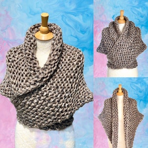Outlander inspired knitted shawl, Outlander fan gift, scarf in taupe gray, hand knitted shoulder wrap, chunky neck warmer