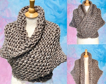 Outlander inspired knitted shawl, Outlander fan gift, scarf in taupe gray, hand knitted shoulder wrap, chunky neck warmer