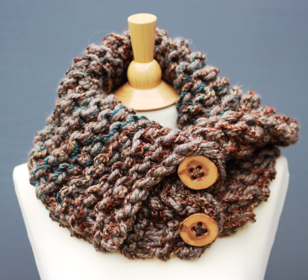 Outlander Cowl, Chunky Button Scarf, Hand Knitted Neck Warmer With 3 ...