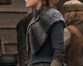 Outlander inspired cape, scarf, shoulder wrap, in the original gray/black/brown color, neck warmer with wooden buttons, Outlander fan gift