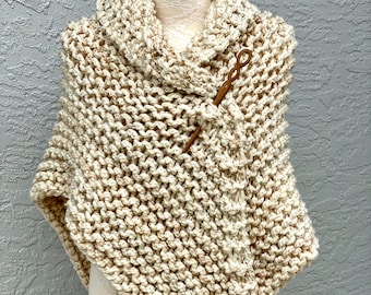 Outlander Claire's shawl, hand knitted shoulder wrap, cross-body scarf, chunky neck warmer, Outlander gift, gift for mother