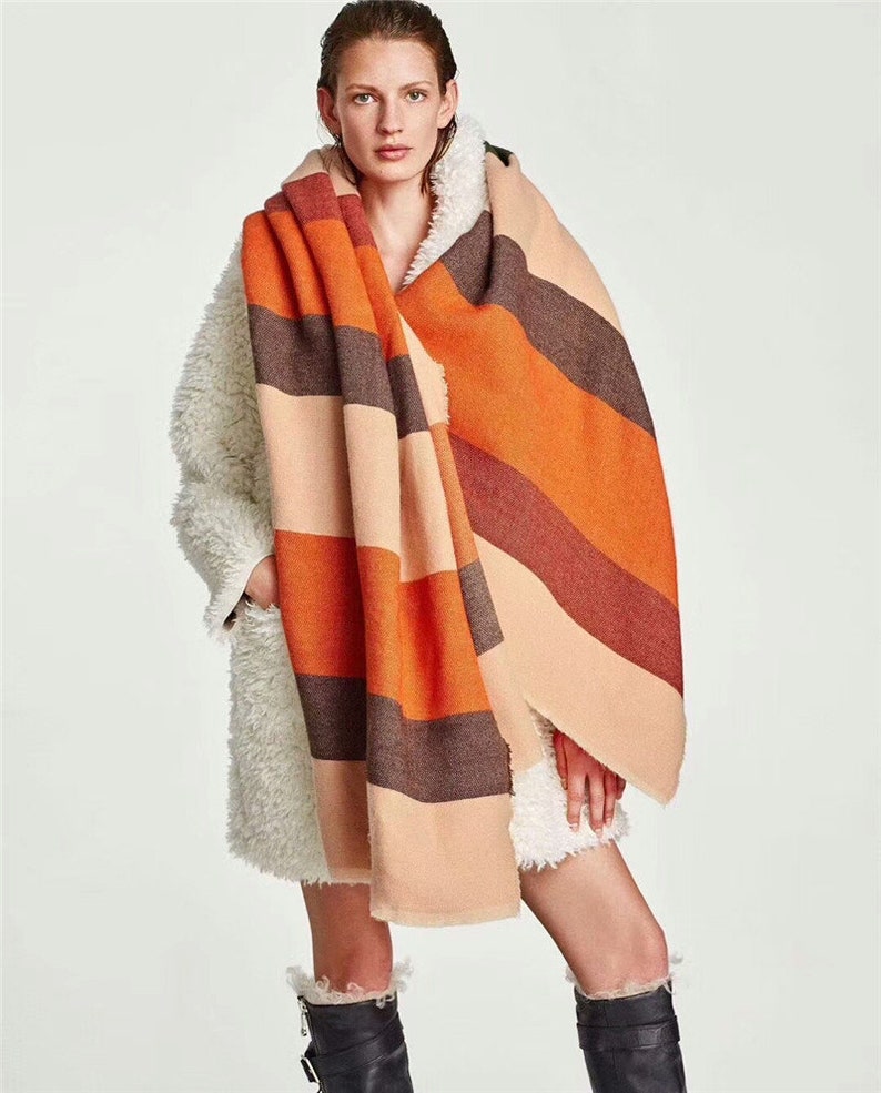 Blanket scarf color block shawl rectangular extra large Etsy