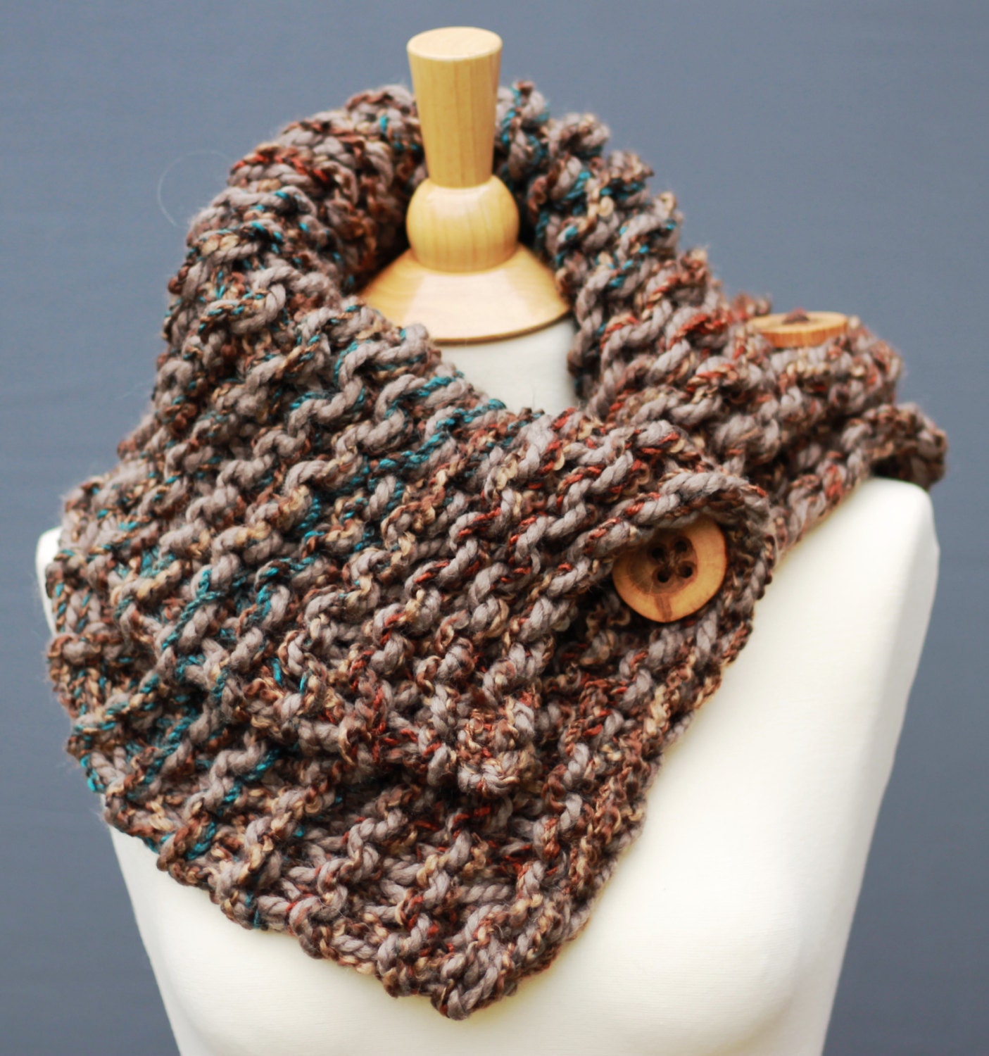 Outlander Cowl, Chunky Button Scarf, Hand Knitted Neck Warmer With 3 ...