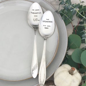 Hand Stamped Vintage Serving Spoon - Personalized with Family Name, hostess gift, housewarming, vintage silverware image 2