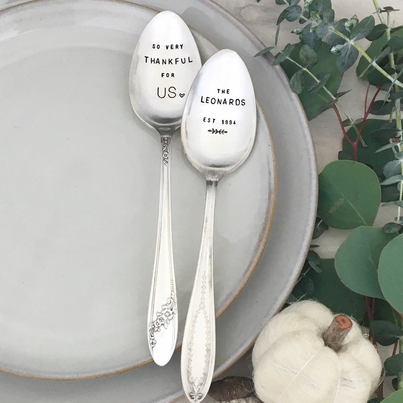 Hand Stamped Vintage Serving Spoon - Personalized with Family Name, hostess gift, housewarming, vintage silverware image 2
