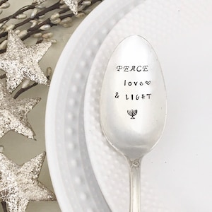 Hanukkah Serving Spoon, hand stamped vintage silverware, Hanukkah hostess gift, table decor
