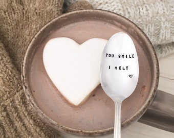 Hot chocolate spoon - You Smile - I Melt,  valentine,  hot cocoa bar, marshmallow spoon, personalized gift,  gift under 15