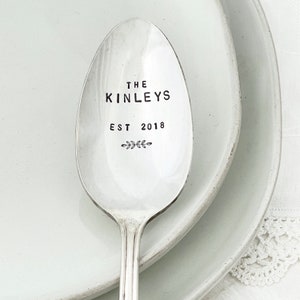 Hand Stamped Vintage Serving Spoon - Personalized with Family Name,  hostess gift, housewarming, vintage silverware