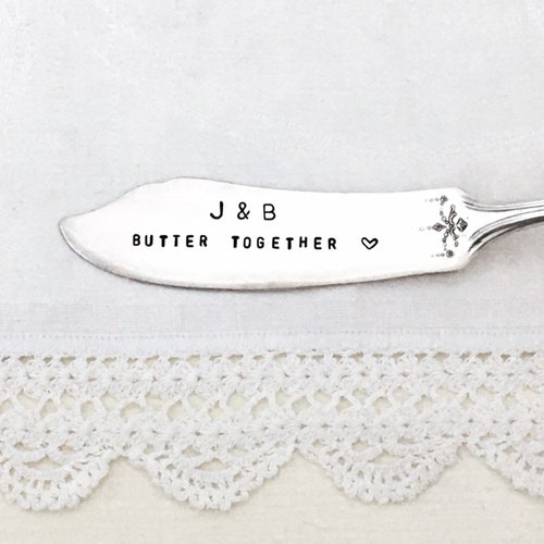 Spreader Take It Easy Let\u2019s Get Cheesy personalized gift custom gift Jelly Knife Hand Stamped Vintage Metal Jelly Knife