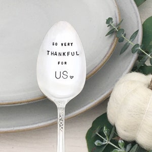 So very thankful for us,  hand stamped vintage serving spoon, thanksgiving, hostess gift