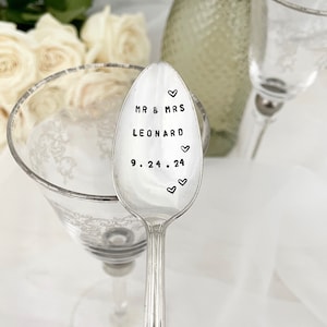 hand stamped vintage wedding spoon -mr and mrs, personalized bride and groom -dated,   wedding gift, shower gift, wedding favors,